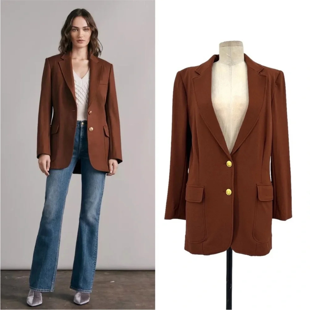 Rag & Bone Cody Oversized Fit Wool‎ Blazer Light Brown Size 2 Gold Buttons